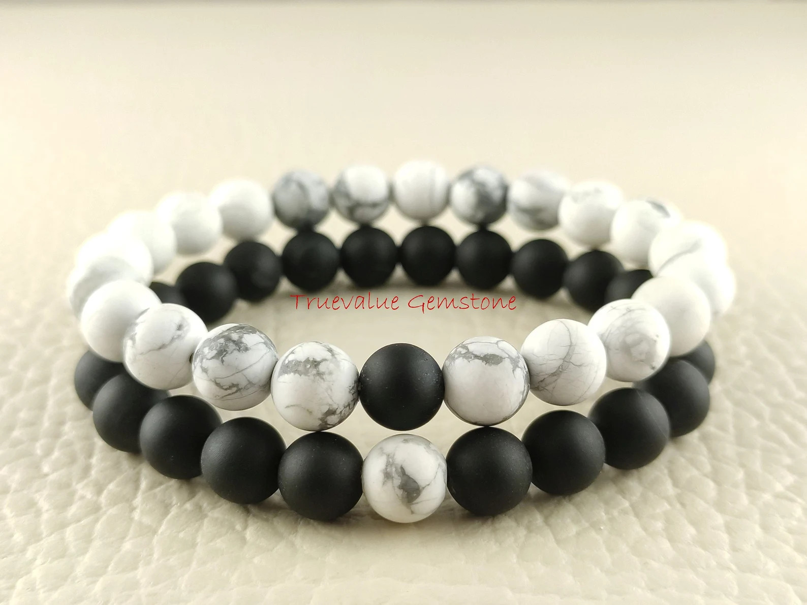 Frosted Black Onyx and Howlite Bracelet, Healing for Men & Women, Couple Bracelet, Inspiration, L... | Etsy (US)