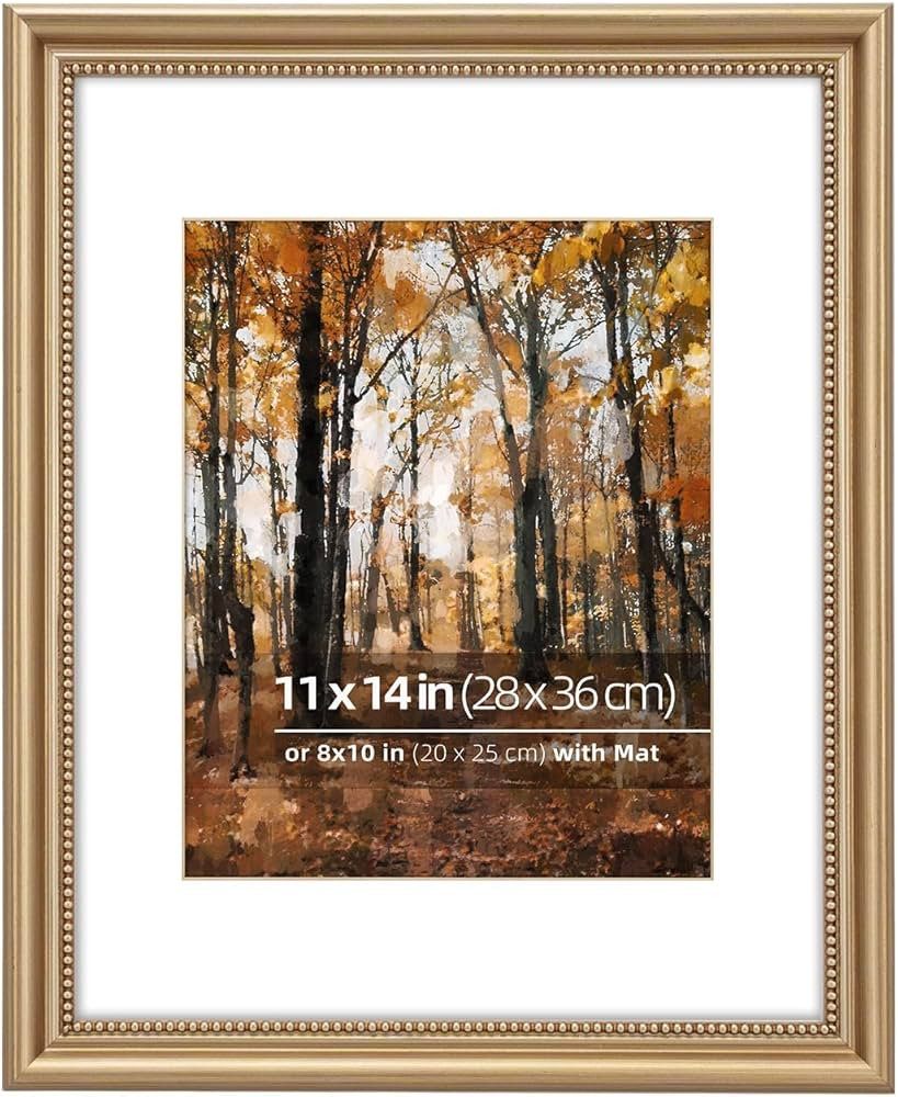 11x14 in Wood Classic Gallery Picture Frame, Ornate Beaded Inner, Matted for 8x10 Photo, Vertical... | Amazon (US)