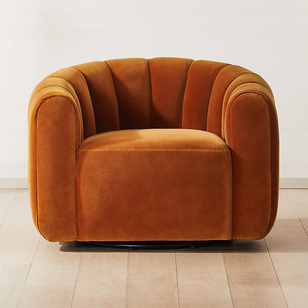 Fitz Channeled Russet Velvet Swivel Chair | CB2