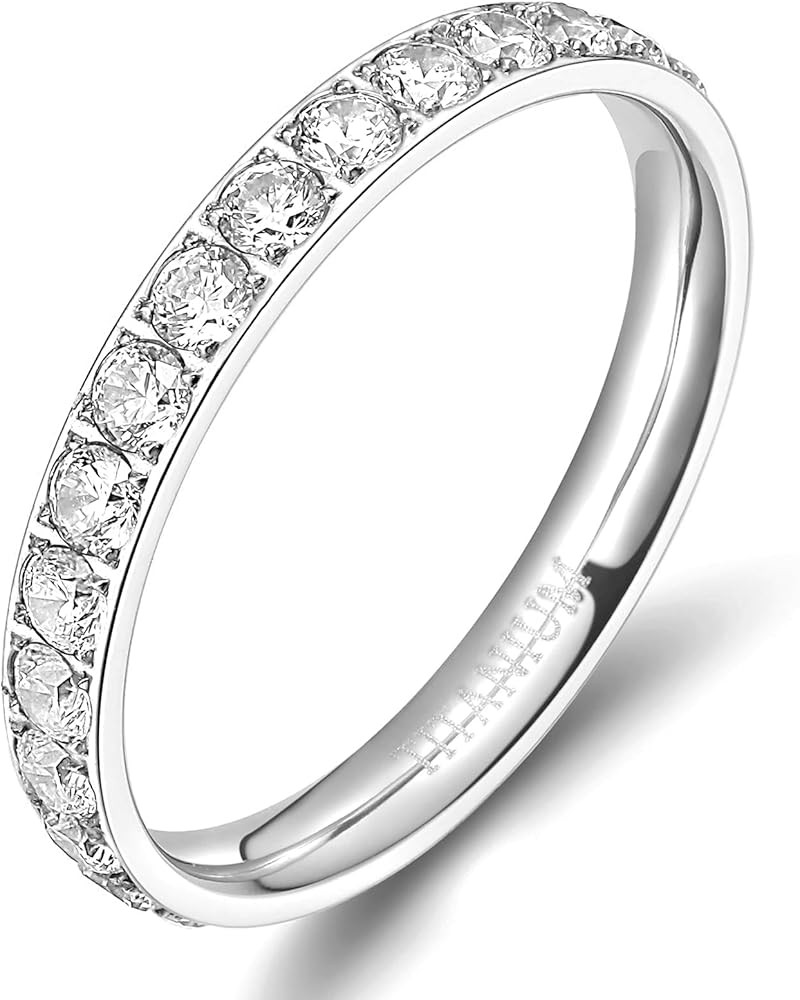TIGRADE 3mm Women Titanium Engagement Ring Cubic Zirconia Eternity Wedding Band Size 3 to 13.5 | Amazon (US)