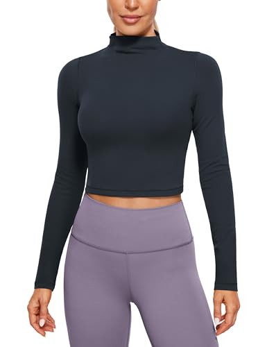 CRZ YOGA Womens Butterluxe Mock Turtleneck Long Sleeves Crop Tops Slim Fit Workout Casual T-Shirt... | Amazon (US)