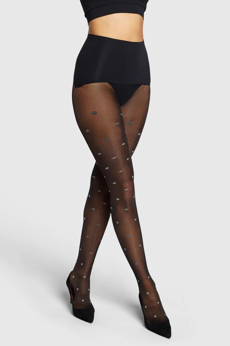 The Shimmer Spot Patterned Tights Black | By Heist Studios UK | Heist Studios