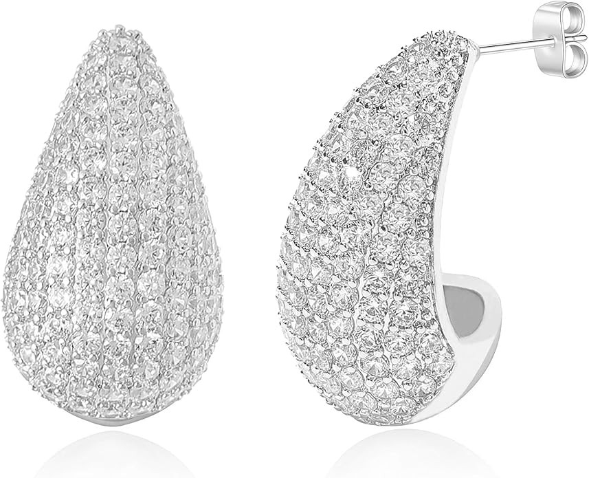 Chunky Gold Hoop Earrings for Women, Rhinestone Teardrop Earrings Dupes Lightweight Water Drop Ea... | Amazon (US)