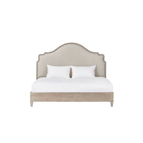 Kirby Susanna Weathered Oak Upholstered King Bed | Bellacor