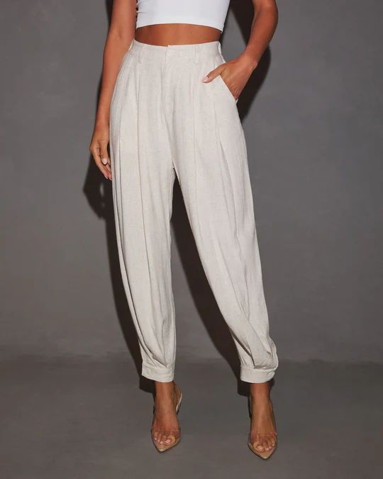Karson High Rise Pleated Tapered Leg Linen Pant | VICI Collection