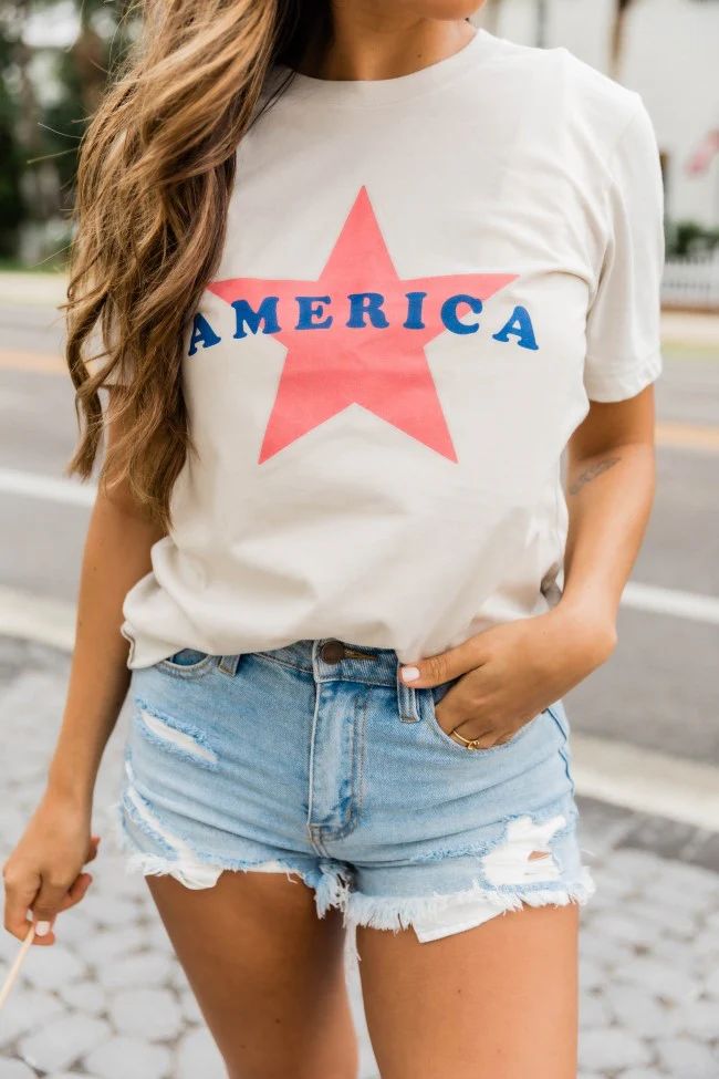 American Star Graphic Tee Heather Dust | Pink Lily