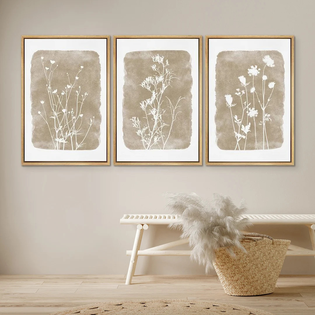 Dustinway Framed Canvas Print Wall Art Set of 3 Wildflower Floral Botanical Illustrations Minimal... | Etsy (US)