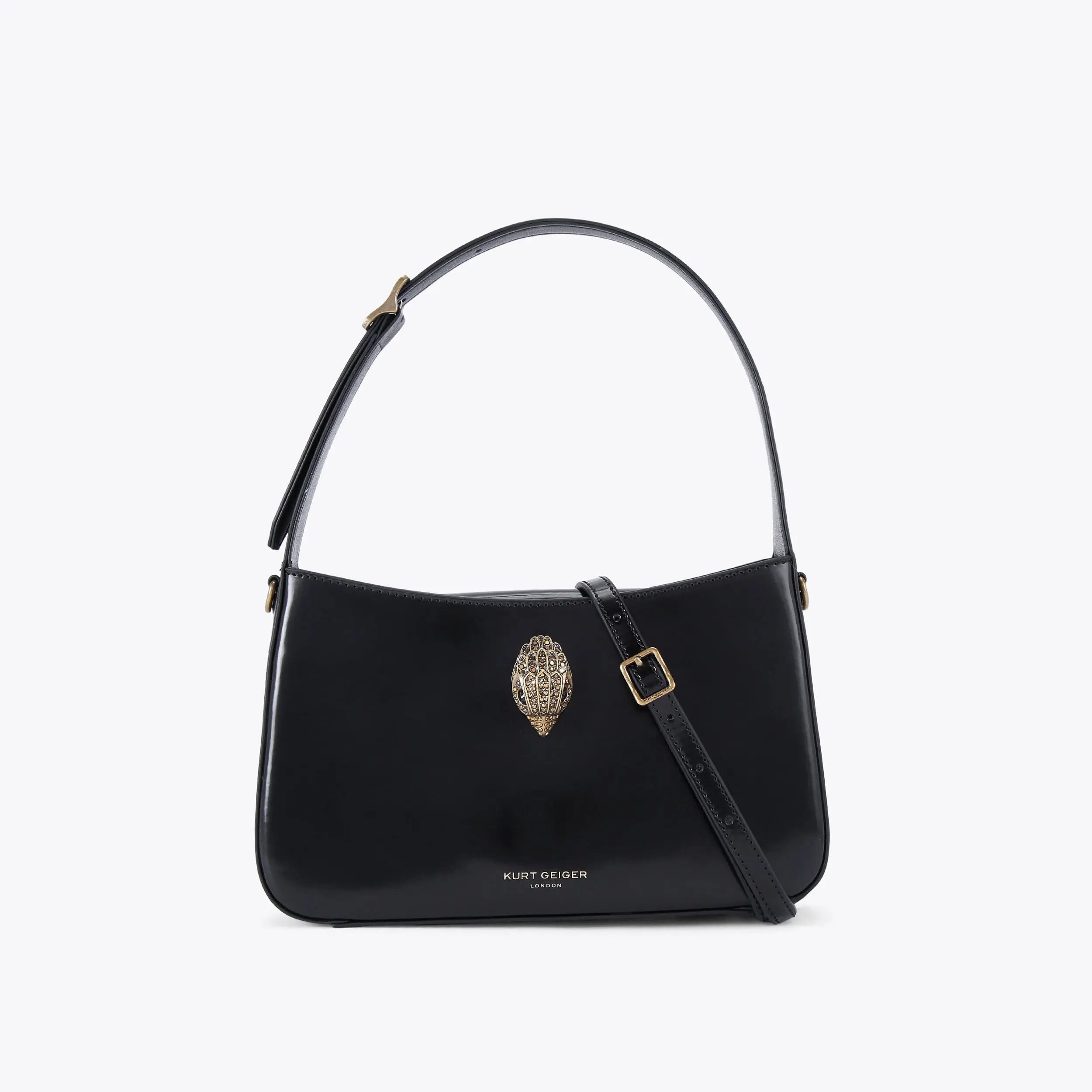 BOND SHOULDER BAG Black Patent Leather Shoulder Bag by KURT GEIGER LONDON | Kurt Geiger UK