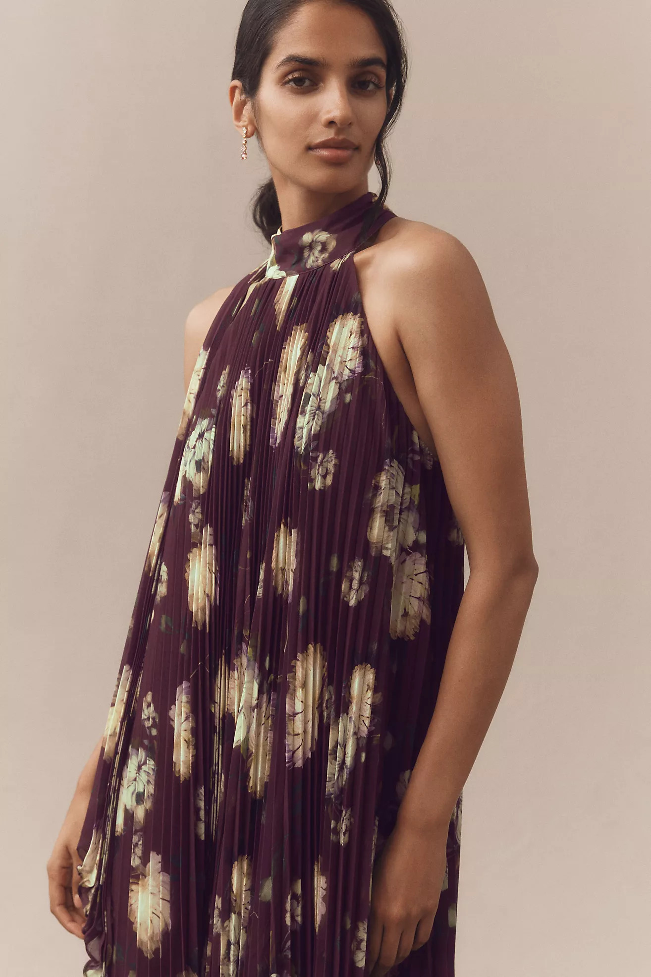 BHLDN Rosie Mock-Neck Pleated Chiffon Maxi Dress | Anthropologie (US)