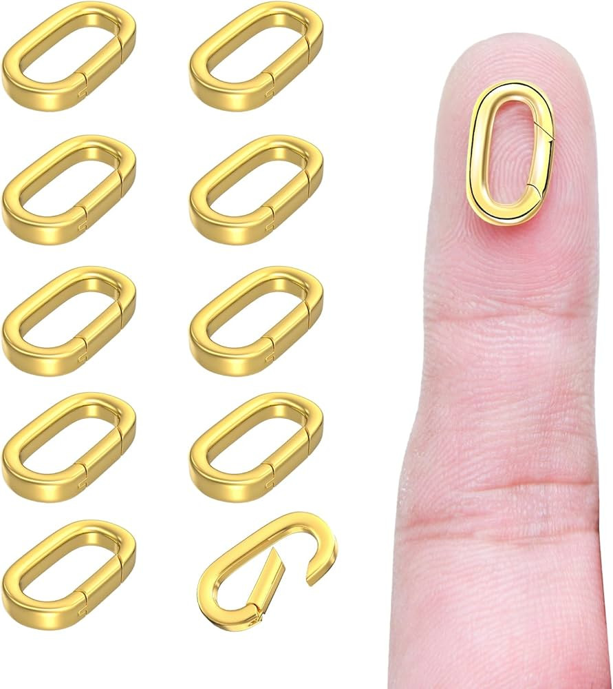 10Pcs 18K Gold Filled Oval Clasp Carabiner Necklace Clasps and Closures Spring Ring Clasp Pearl N... | Amazon (US)