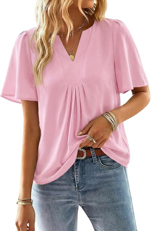 Cicy Bell Womens Summer Blouses Bell Short Sleeve V Neck Babydoll Flowy Tops Dressy Casual Loose ... | Amazon (US)