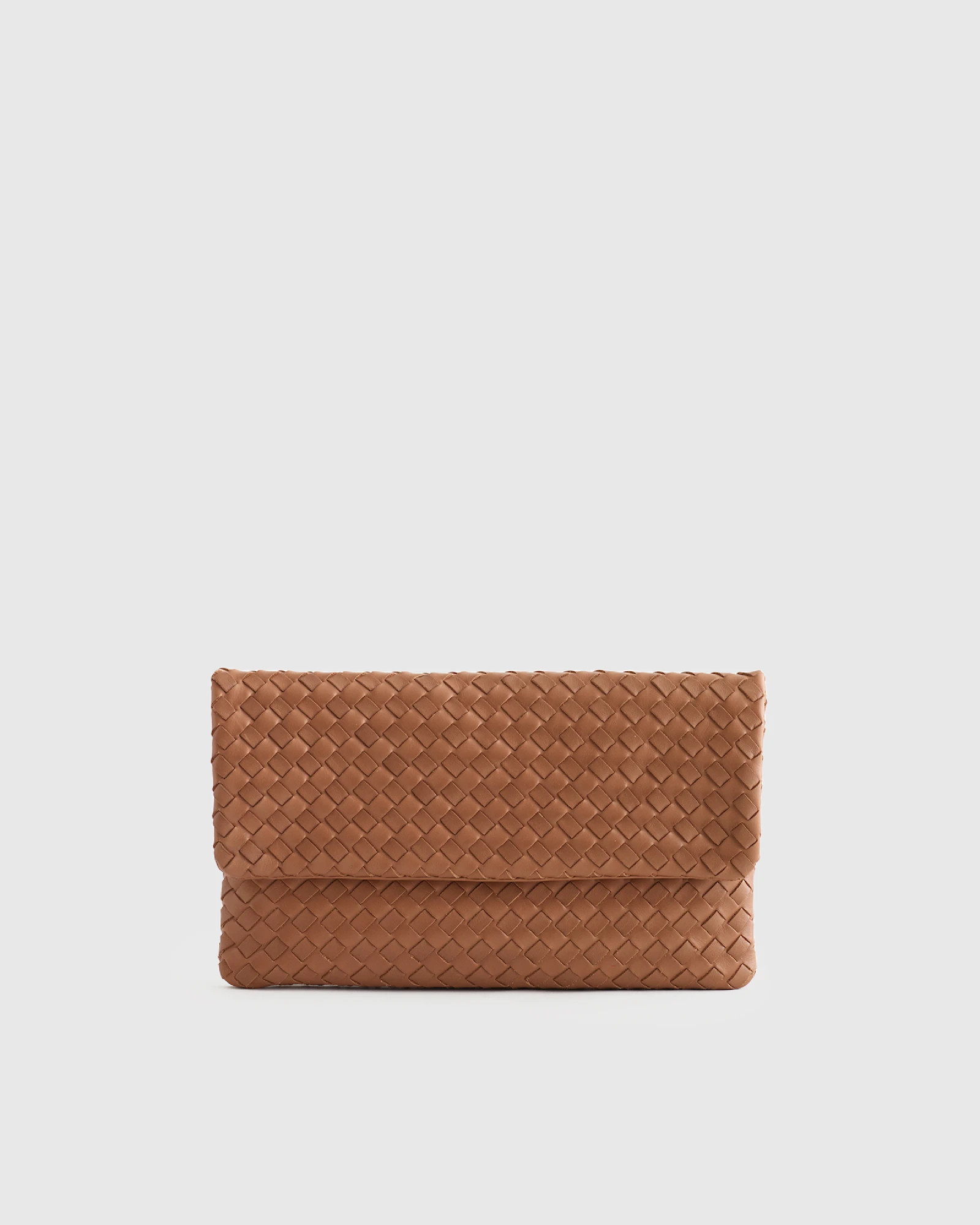 Italian Leather Handwoven Convertible Clutch in Cognac | Quince