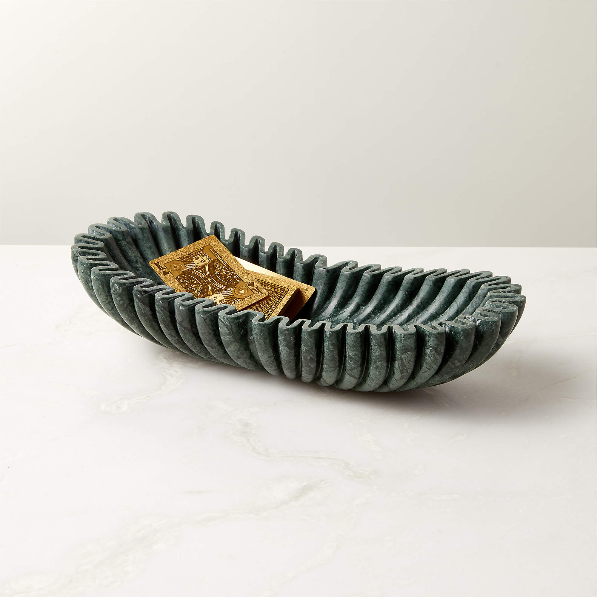 Reve Modern Fluted Green Marble Oval Bowl + Reviews | CB2 | CB2