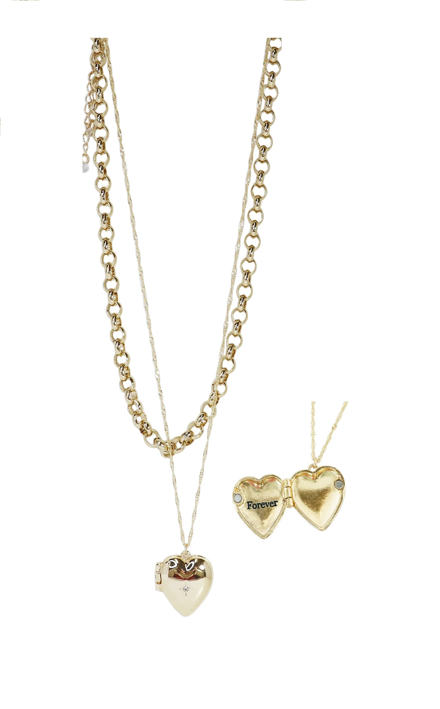 Time and Tru Goldtone 2 Row Multi Length Necklace with "My Person" Locket, 2 Pieces | Walmart (US)