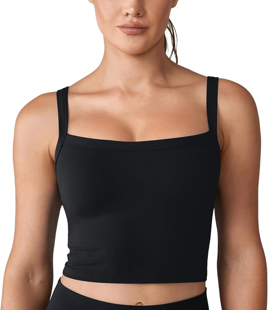 Hugcurve Adjustable Longline Sports Bra Square Neck Workout Tank Crop Tops for Women with Built i... | Amazon (US)