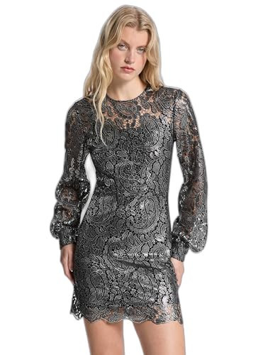 Michael Kors Women's Metallic Lace Long Sleeve Mini Dress, Gunmetal, 12 | Amazon (US)