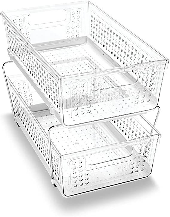 Madesmart 2-Tier Plastic Multipurpose Organizer with Divided Slide-Out Storage Bins, Under Sink a... | Amazon (US)