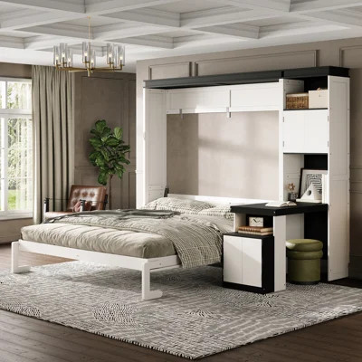 Queen Size Murphy Bed with Desk and Shelves and Cabinets | Wayfair North America