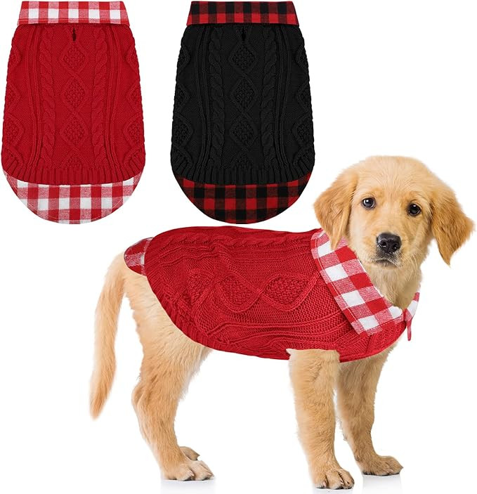 Pedgot Pack of 2 Turtleneck Knitted Dog Sweater Soft and Warm Pet Winter Clothes Classic Cable Kn... | Amazon (US)
