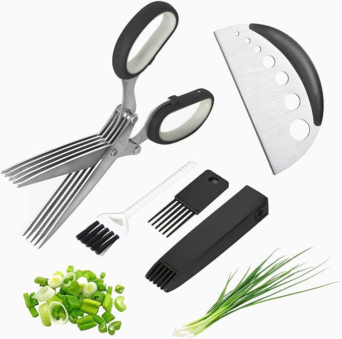 Herb Scissors Salad Scissors, Upgrade Herb Scissors with 5 Blades and Cover + 2 Brush, Kitchen Sa... | Amazon (US)