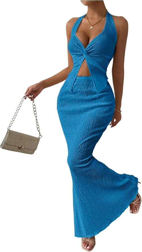 SOLY HUX Women's Two Piece Outfits Twist Front Halter Cami Tops and Skirt Summer Set | Amazon (US)