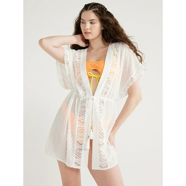 No Boundaries Tie Front Kimono Dress Coverup, Sizes XS-XXL | Walmart (US)