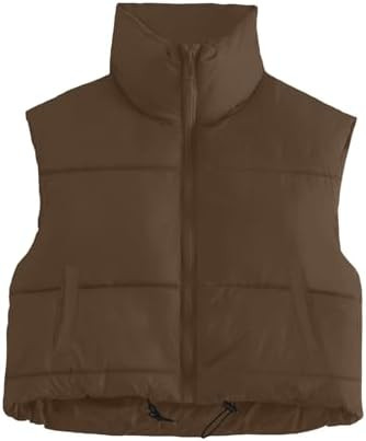YMADREIG Cropped Puffer Vest Women Zip Up High Stand Collar Puffy Vests 2025 Sleeveless Warm Wint... | Amazon (US)