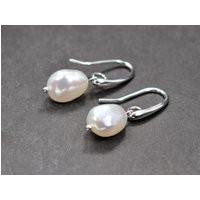 Genuine Pearl Dangle Earrings, Minimalist Drop Baroque Sterling Silver Earring Wedding Jewelry Minimalism Dainty Earring | Etsy (US)