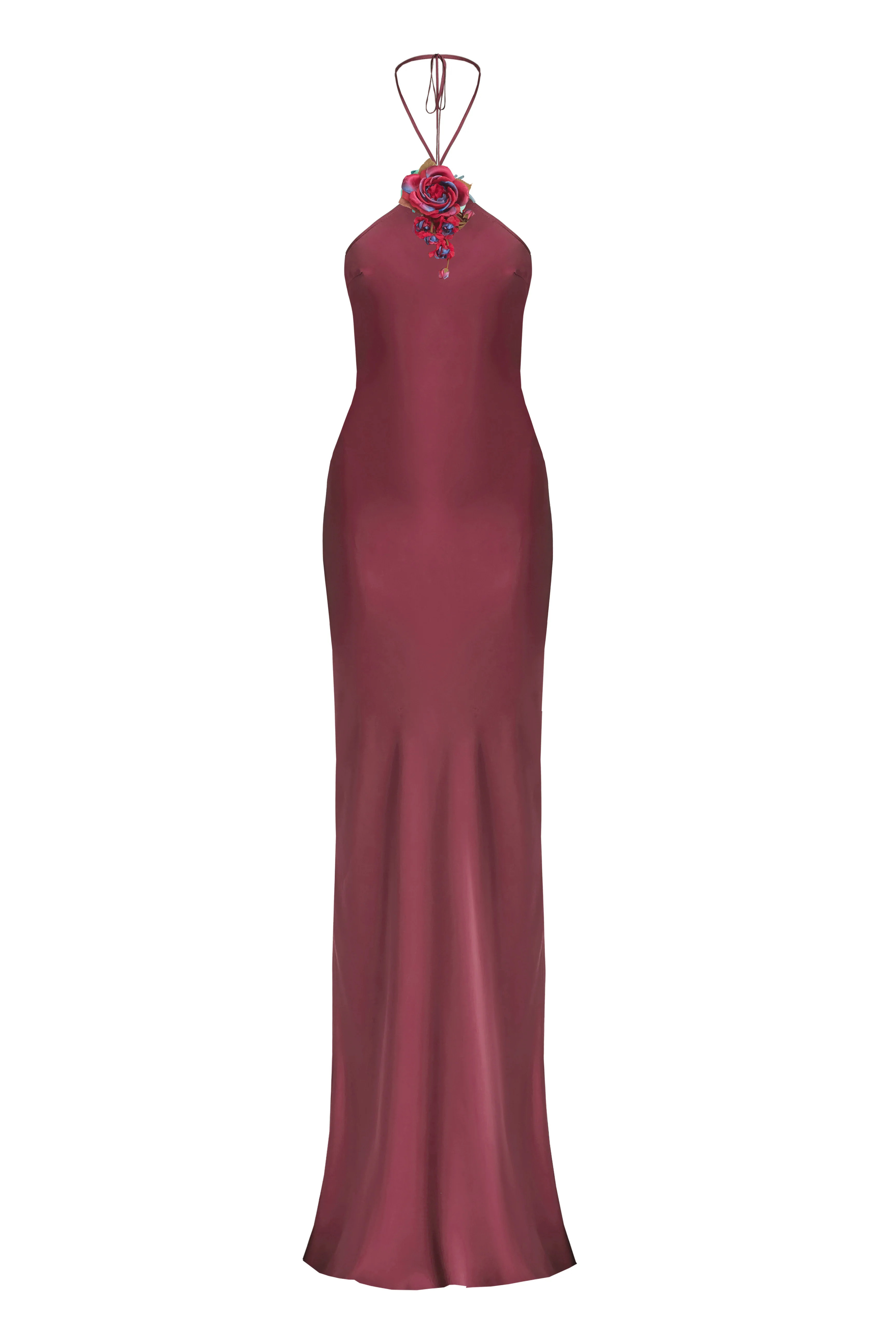 CULT MIA X STOLEN STORES HALTER BIAS MAXI DRESS IN BURGUNDY | Stolen Stores | CULT MIA | CULT MIA UK LTD