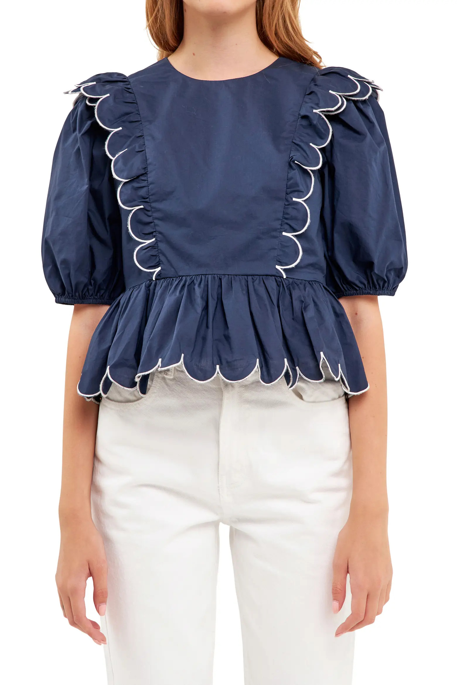 English Factory Contrast Scalloped Trim Cotton Top (Women) | Nordstromrack | Nordstrom Rack