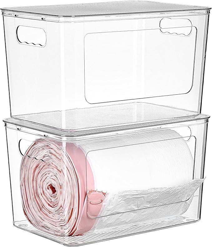 Vtopmart 2 Pack Trash Bag Holder, Stackable Garbage Bag Dispenser for 13/30/33 Gallon Bags, Clear... | Amazon (US)