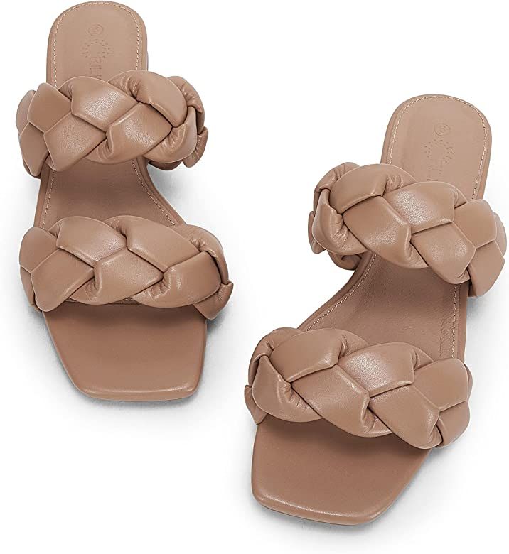 Amazon.com | Women's Slip-On Braid Sandals Square Open Toe Comfortable Sandals Flat Summer Sandal... | Amazon (US)