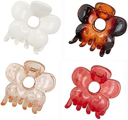 YAIKOAI 4 Pieces Small Acrylic Hair Claw Clips Flower Shaped Plastic Jaw Clips Non Slip Tortoise ... | Amazon (US)