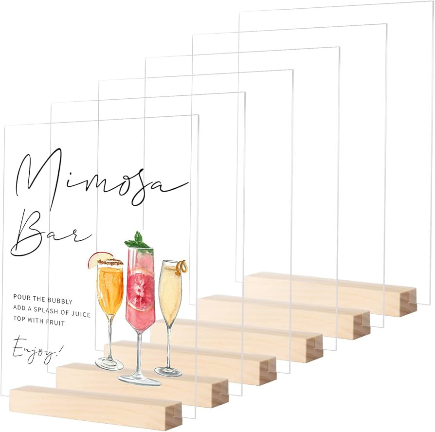 JINMURY 8x10 Inch Clear Acrylic Sign with Holder- 6 Pack Blank Clear Acrylic Sheets and Wood Stan... | Amazon (US)