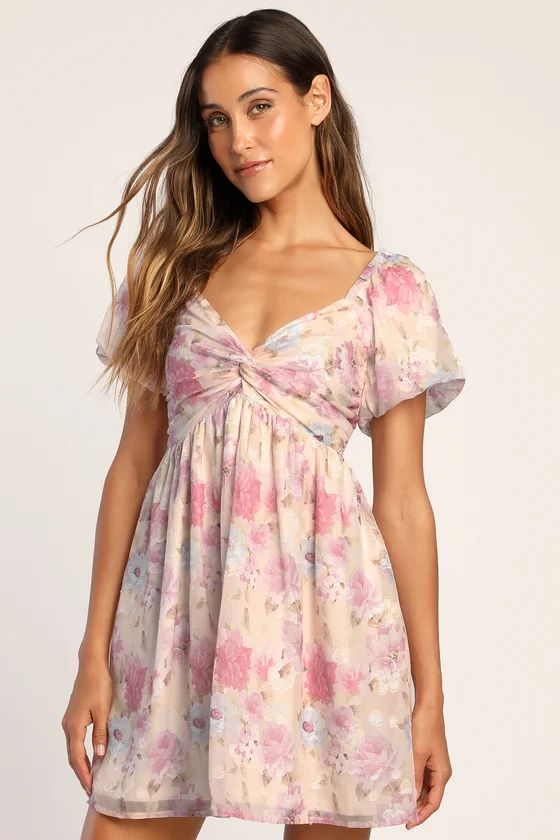 Fresh Florals Cream Floral Print Puff Sleeve Mini Dress | Lulus (US)
