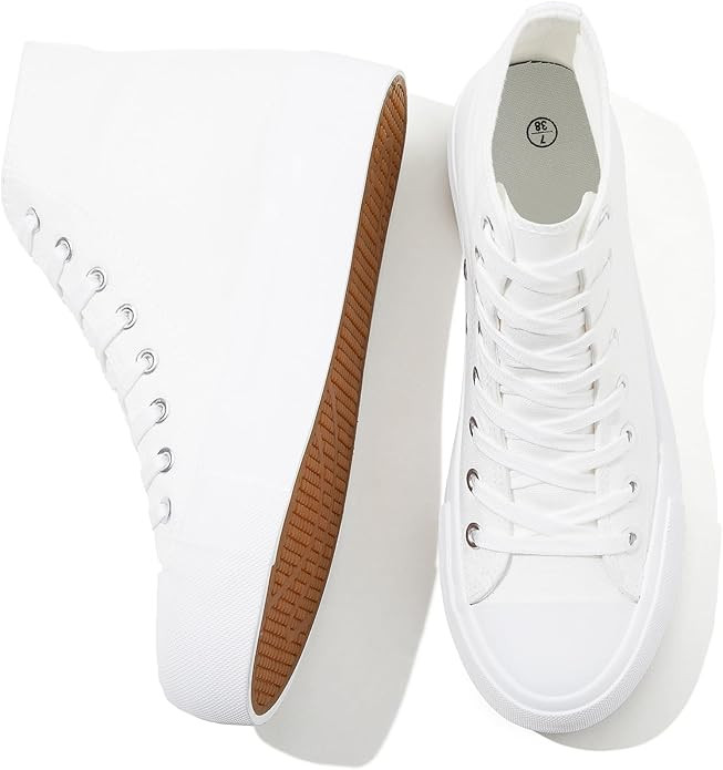 FRACORA Womens High Top Canvas Shoes White Black Platform Sneakers Lace Up Shoes for Women | Amazon (US)