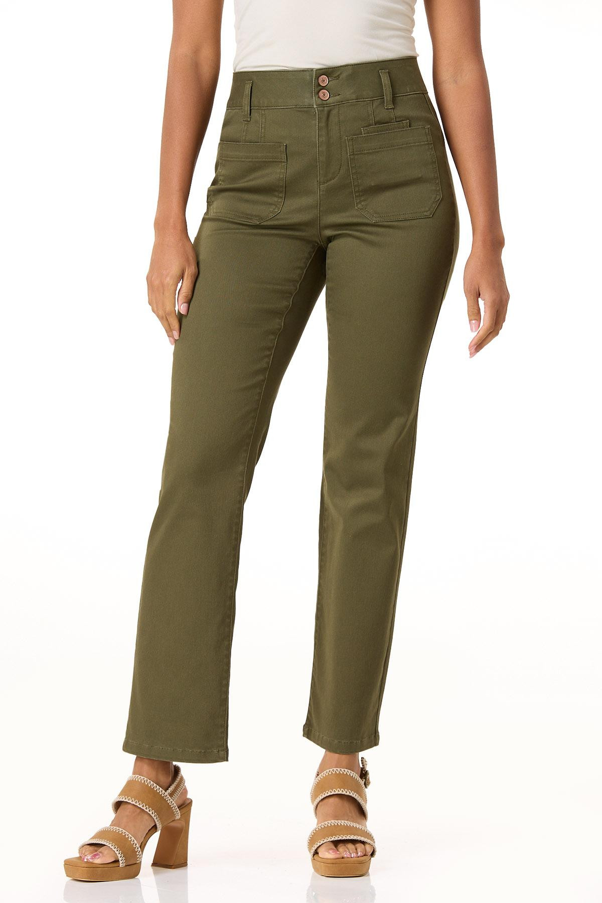 Olive Patch Pocket Straight Leg Pants | Cato Fashions