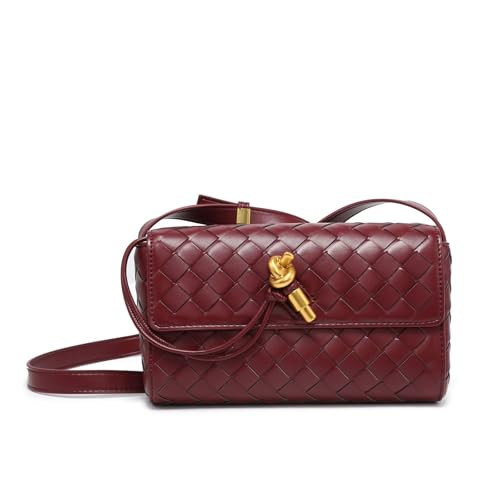 Lieits Woven Handbag for Women Vegan Leather Handmade Tote Bag Adjustable Shoulder Strap Shoulder Handbag Crossbody Bag (Wine Red) | Amazon (US)