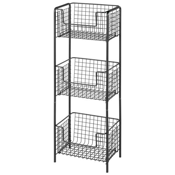 mDesign Steel Freestanding Storage Organizer Tower Rack Basket Shelf, Metal 3-Tier Furniture Unit... | Walmart (US)