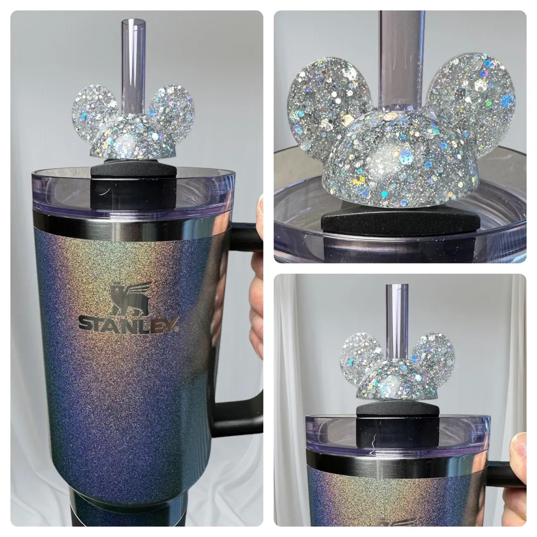 Straw Topper Mouse Silver Iridescent Glitter Shiny Studded Cup Tumbler Toppers Midnight Glitz - E... | Etsy (US)