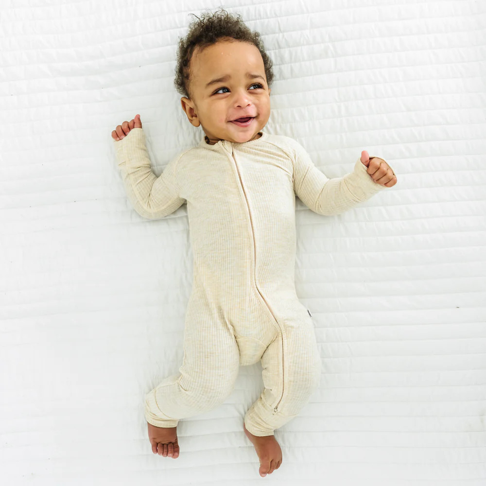 Heather Oatmeal Ribbed Zippy | Little Sleepies