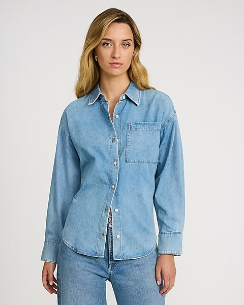 Light Wash Denim Boyfriend Shirt | Express