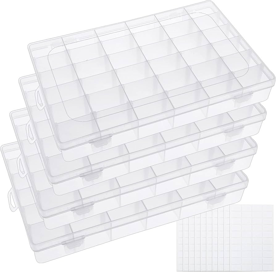 BAKHUK 4 Pack 36 Grids Clear Plastic Organizer Box Storage Container with Adjustable Divider, Tac... | Amazon (US)