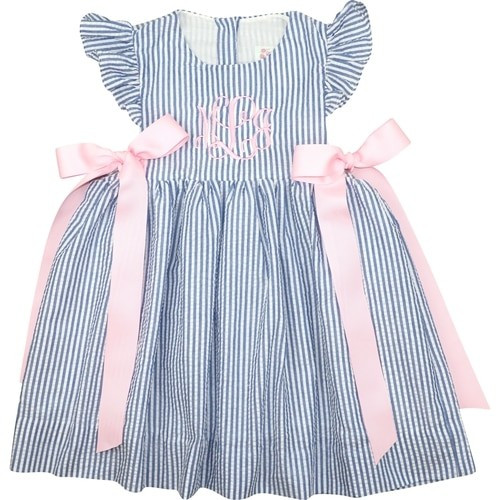 Blue Seersucker Side Bow Dress | Cecil and Lou