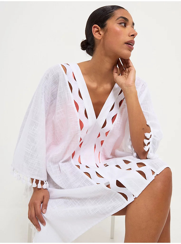 White Cut Out Tassel Beach Kaftan | George