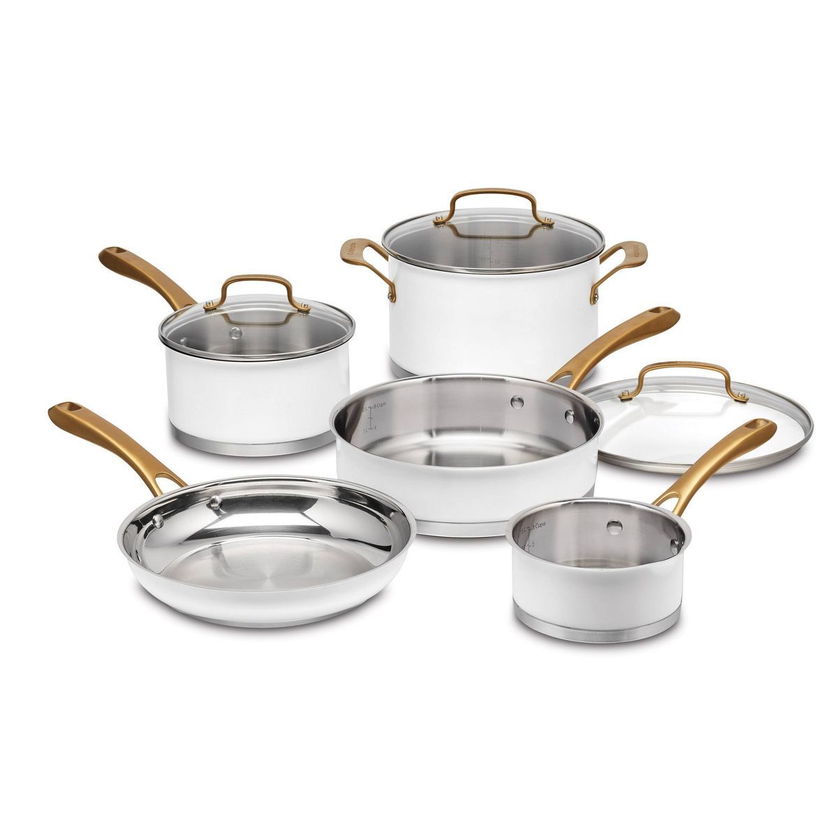 Cuisinart Classic 8pc Stainless Steel Cookware Set with Brushed Gold Handles Matte White | Target