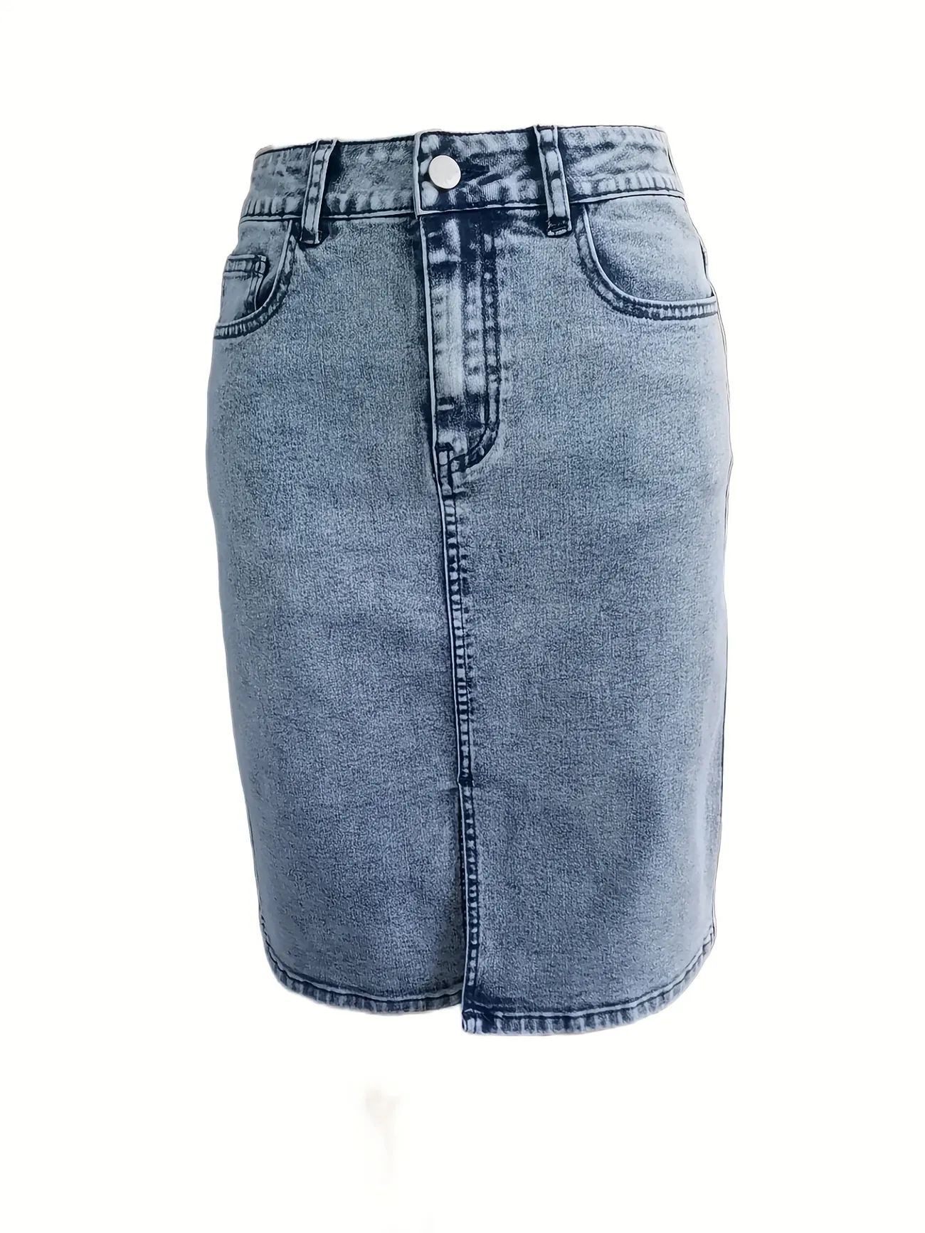 Blue Slash Pockets Denim Skirt, High-Stretch Split Casual Denim Skirt, Women's Denim Clothing | Temu Affiliate Program