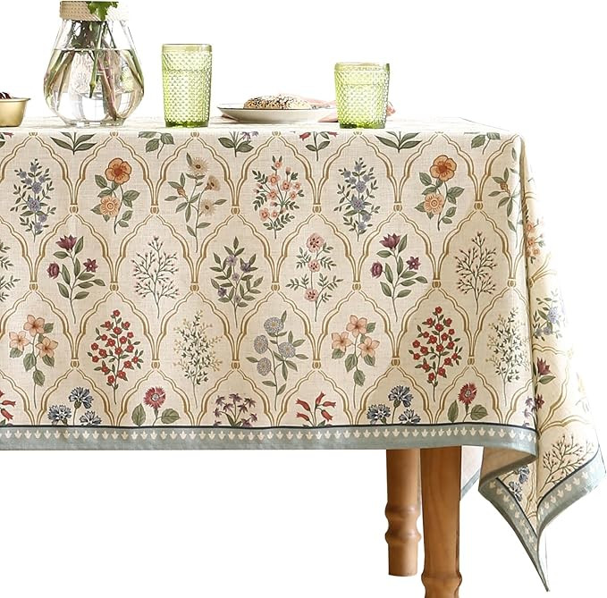 Floral Tablecloth for Rectangular Tables,Linen Table Cloth with Colorful Flowers Pattern,Heavy Du... | Amazon (US)