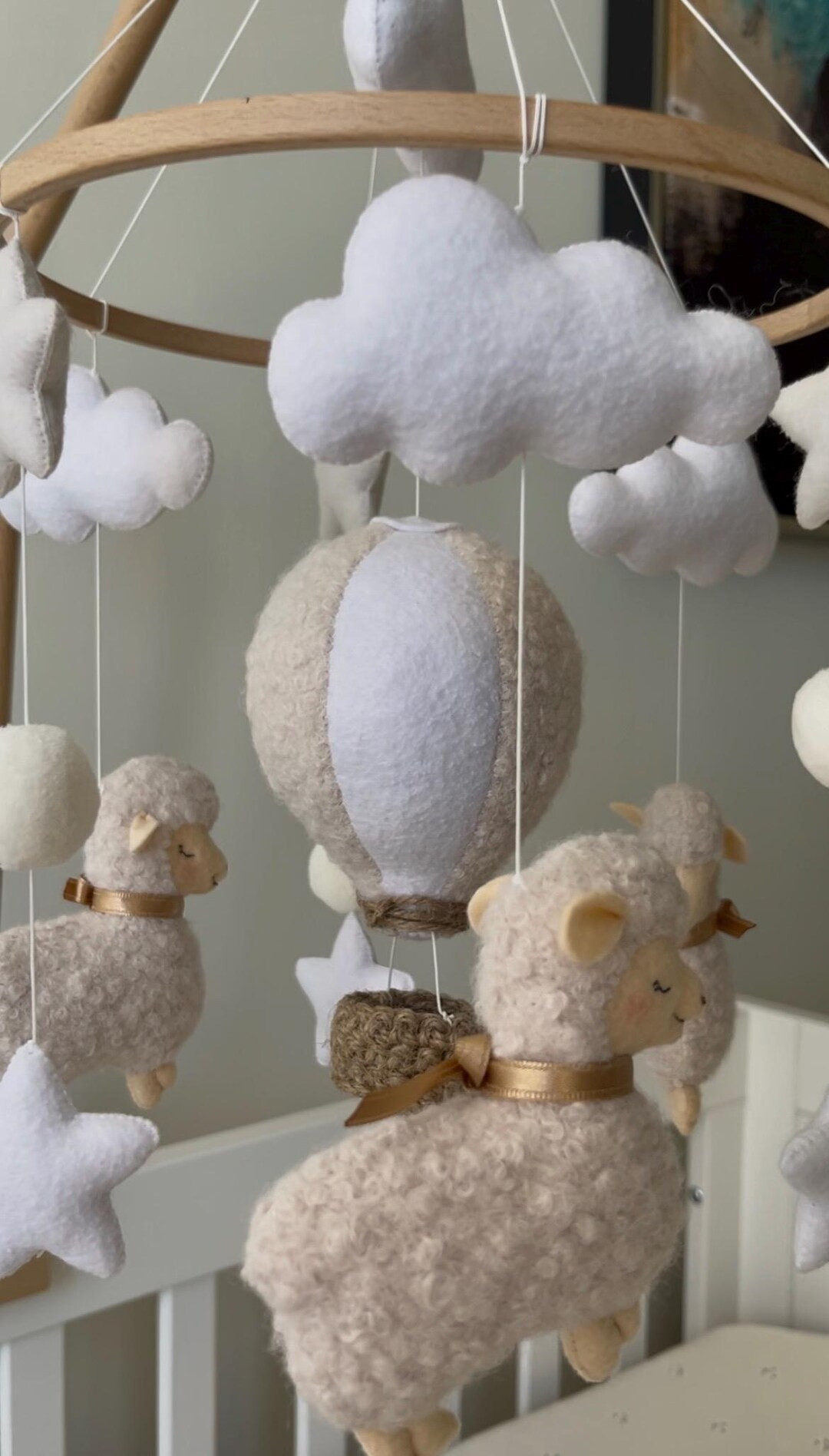 Sheep Hot Air Balloon Mobile for Crib, Teddy Sheep Mobile, Hot Air Balloon Mobile, Mobile Crib fo... | Etsy (US)