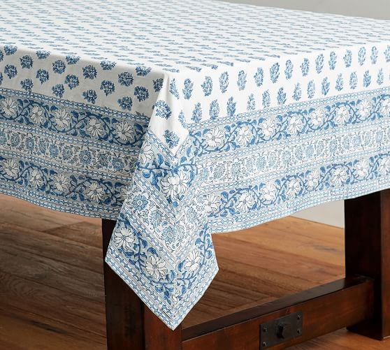 Block Print Blue Floral Tablecloth | Pottery Barn (US)